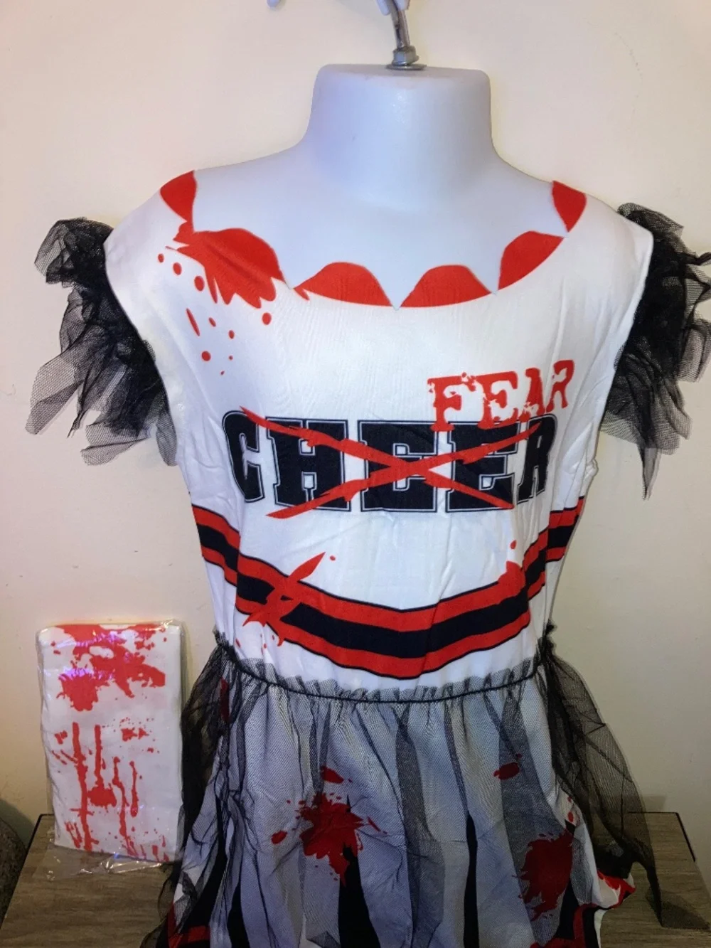 Zombie Halloween Cheerleader Costume Includes Poms Poms - Size: 5-6 Years